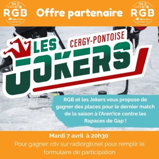Tentez votre chance et remportez deux places pour le dernier match des Jokers de la saison à l'Aren'Ice contre Gap : 
➡️https://www.radiorgb.net

Remplissez le formulaire et participez au tirage au sort !

99.2 FM
https://www.facebook.com/RgbCergyPontoise
https://www.instagram.com/radiorgb_992
https://www.linkedin.com/company/105865842
https://www.youtube.com/@RGB99.2

#radioassociative #cergypontoise #endirect #endirectdecergypontoise