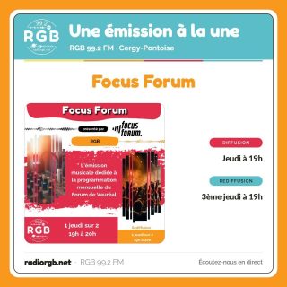 📻 Une émission à la une : Focus Forum
🕒 Diffusion : Jeudi à 19h
🕒 Rediffusion : 3ème jeudi à 19h
👉 https://www.radiorgb.net/focus-forum/
🎧 RGB 99.2 FM, la radio de Cergy-Pontoise · radiorgb.net
📲 Suivez RGB : Facebook : RgbCergyPontoise · Instagram : @radiorgb_992 · LinkedIn : RGB 99.2 FM · YouTube : @RGB99.2
#RGB992 #RadioRGB #CergyPontoise #Radio #ValdOise